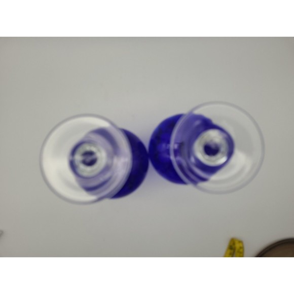 Pair Large Cobalt Blue Glass Goblets Handblown Swirl Stem Fluted Rim 10" - Picture 7 of 9